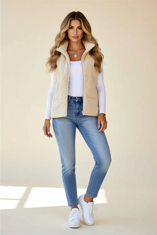 Klassische Zip-Up Weste mit Taschen