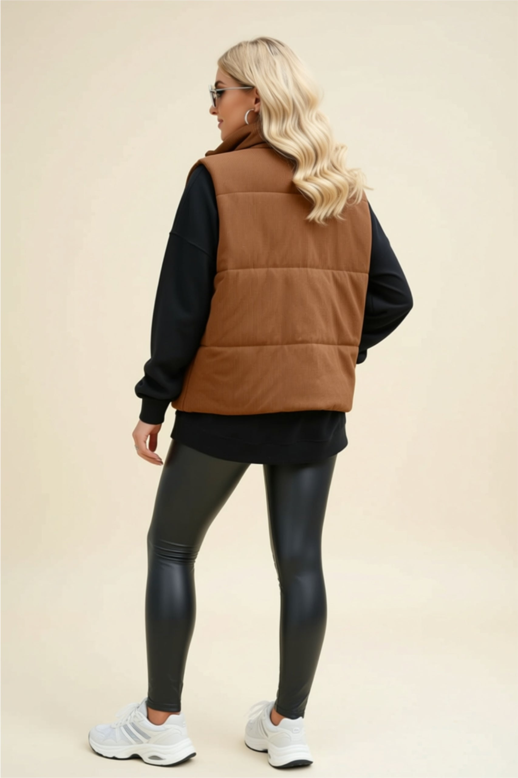 Dusty Pink Zip-Up Puffer Vest with Pockets
