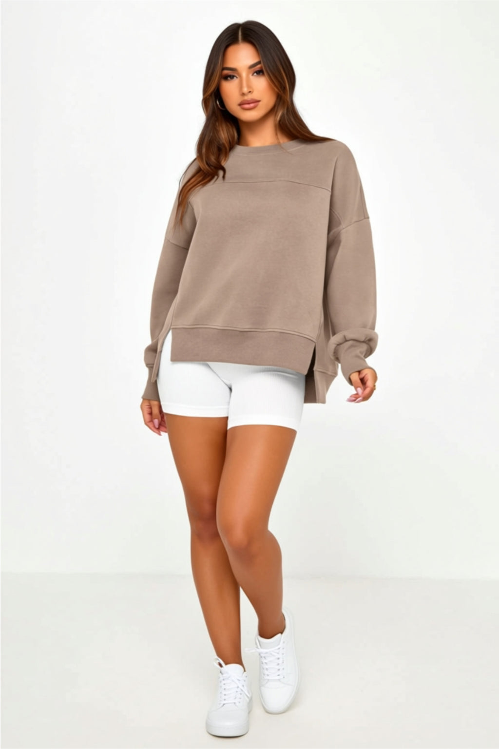 Oversized Long Sleeve Sweatshirt with Side Slits