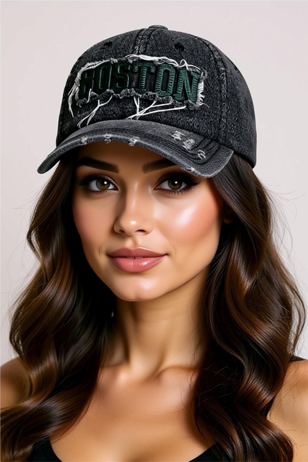 Cotton Baseball Cap with Embroidered Boston Patch