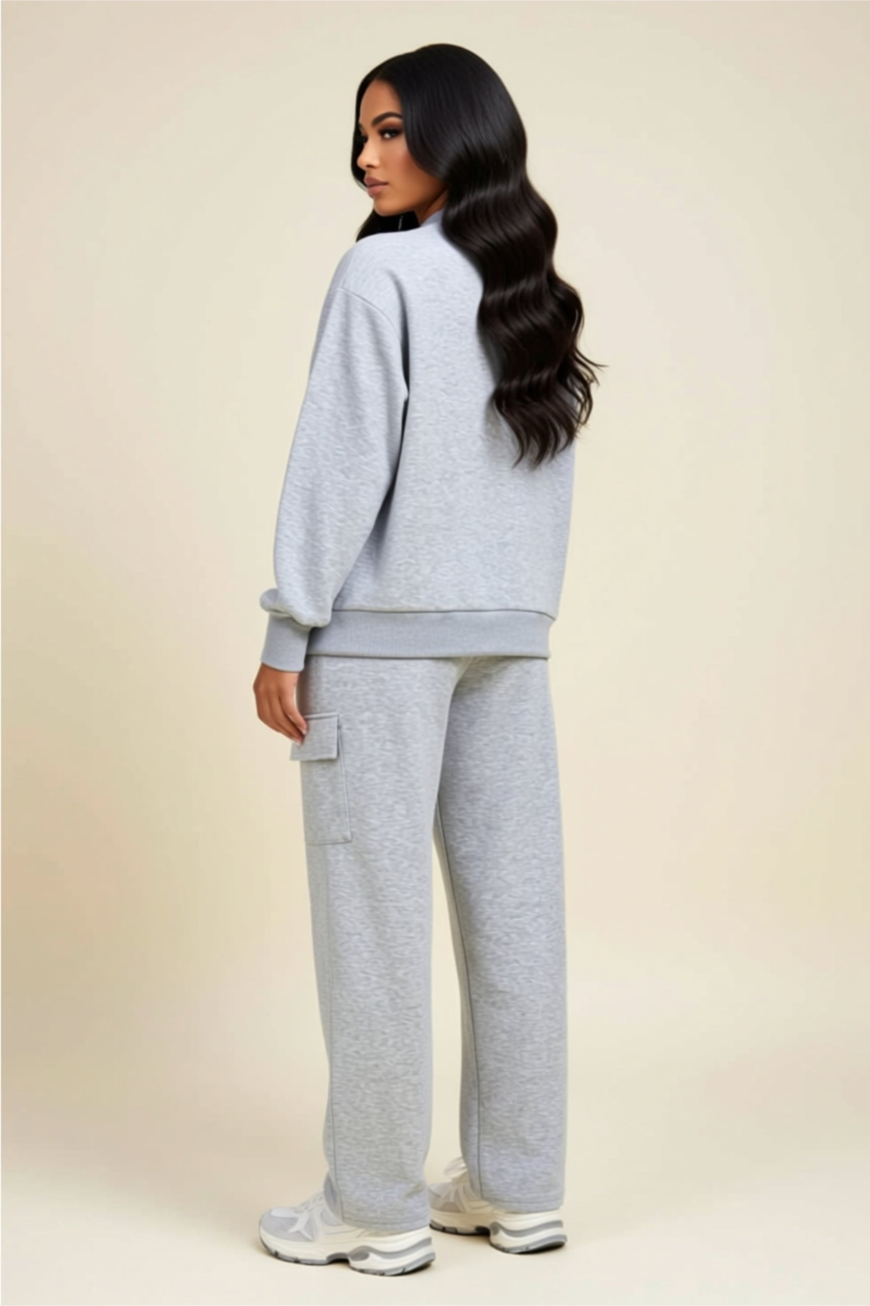 Two-Piece Lounge Set with Long Sleeve Top & Pocketed Wide