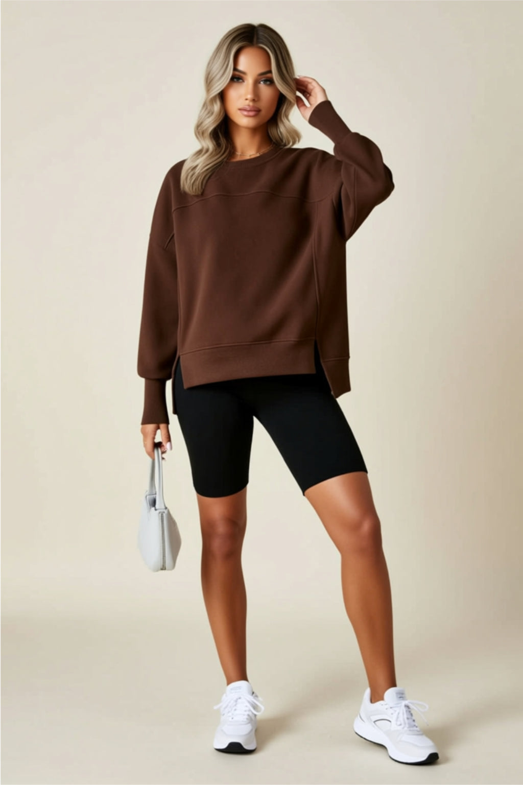 Oversized Long Sleeve Sweatshirt with Side Slits