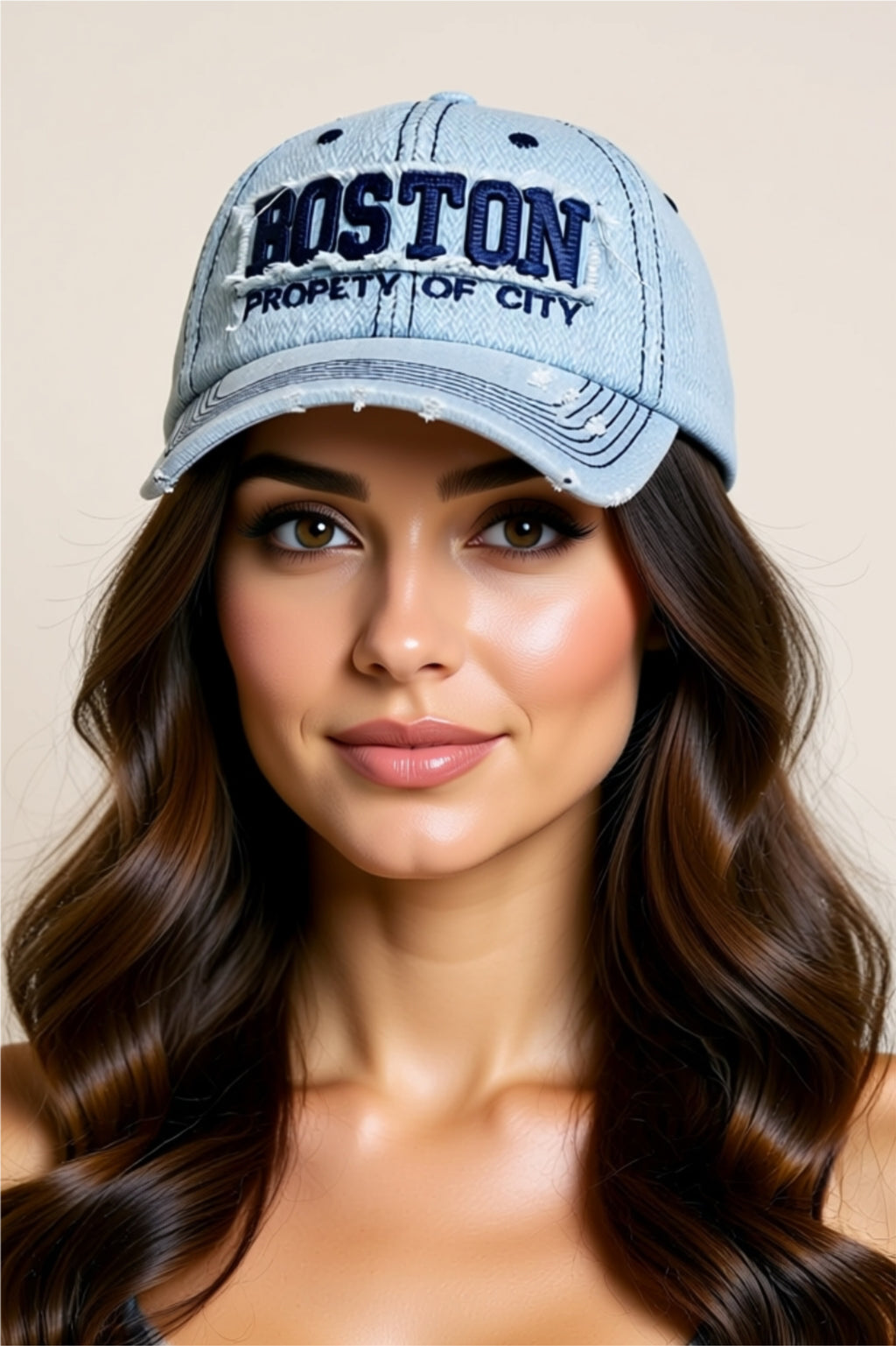 Cotton Baseball Cap with Embroidered Boston Patch