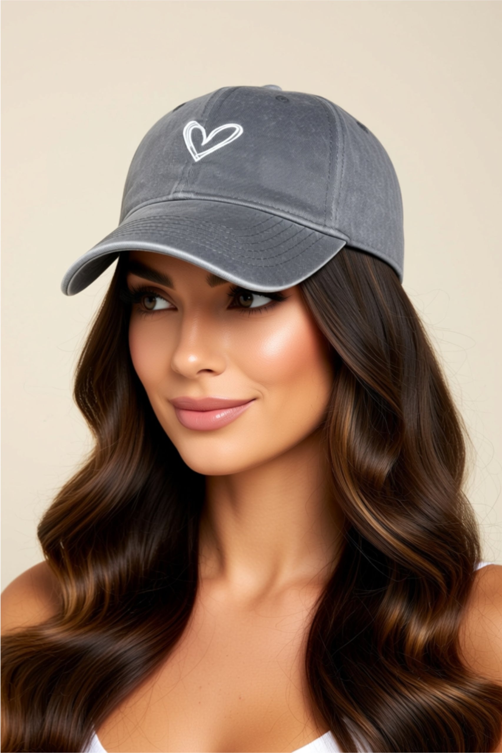 Casual Cotton Baseball Cap with Embroidered Heart