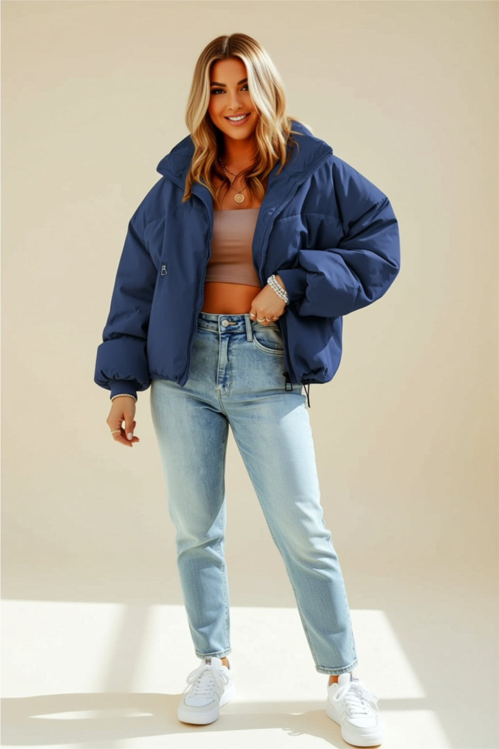 Thick Puffer Jacket with Zip Closure