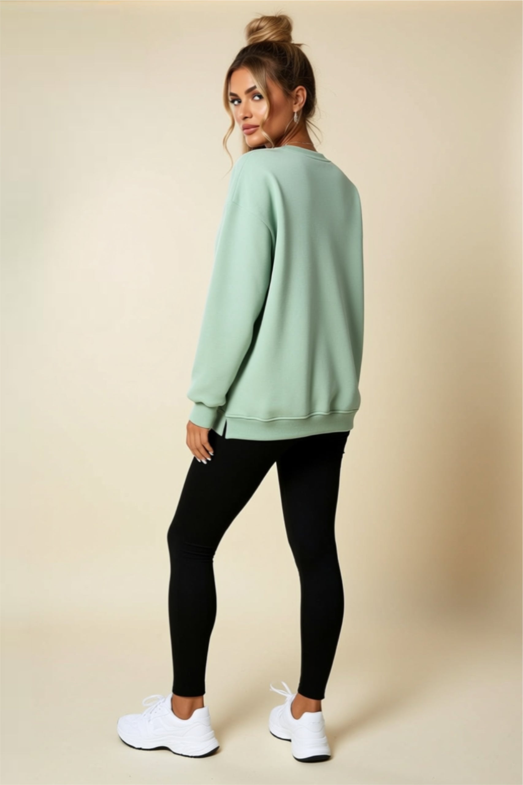 Oversized Long Sleeve Sweatshirt with Side Slits & Pockets