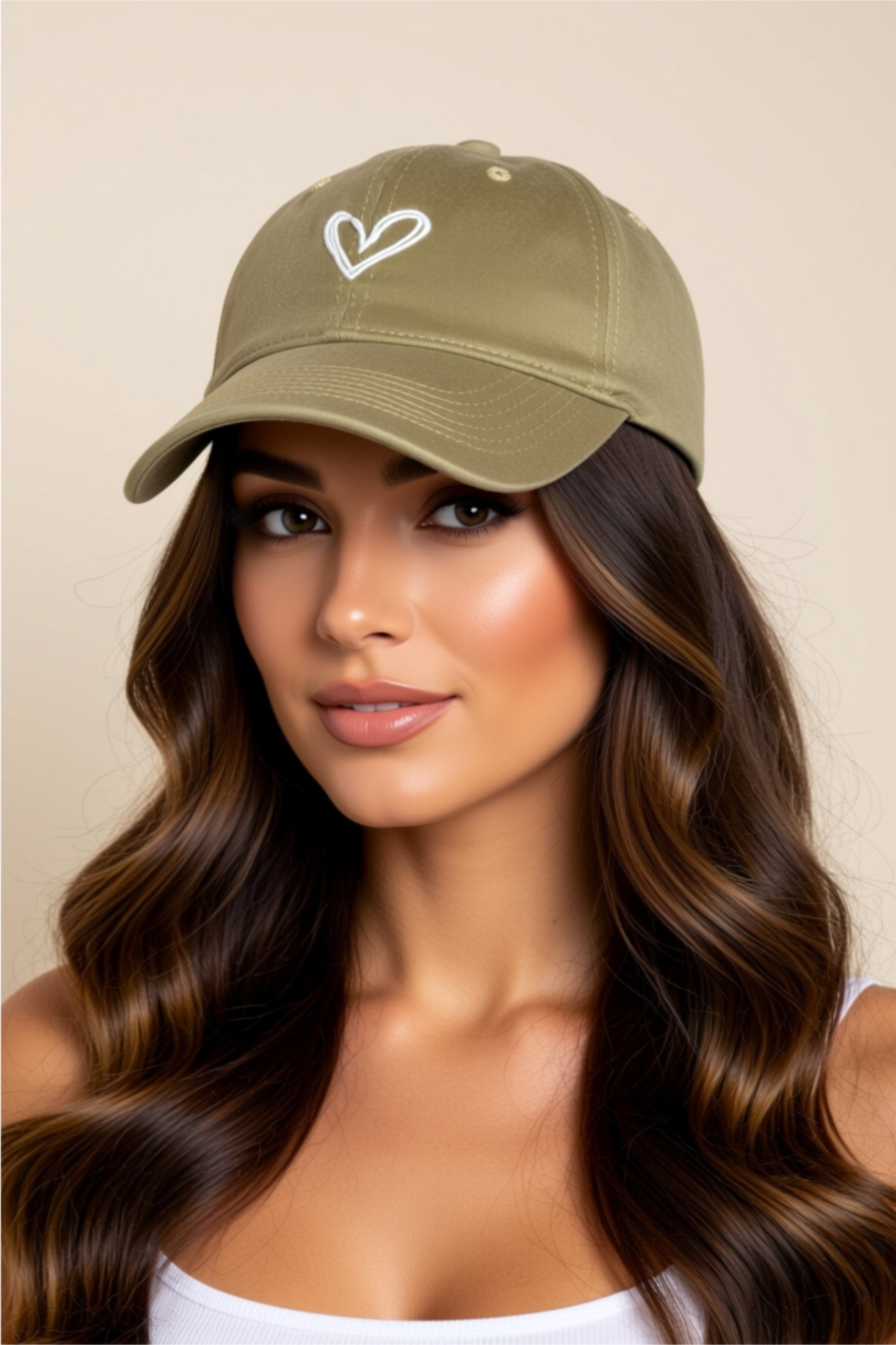 Casual Cotton Baseball Cap with Embroidered Heart