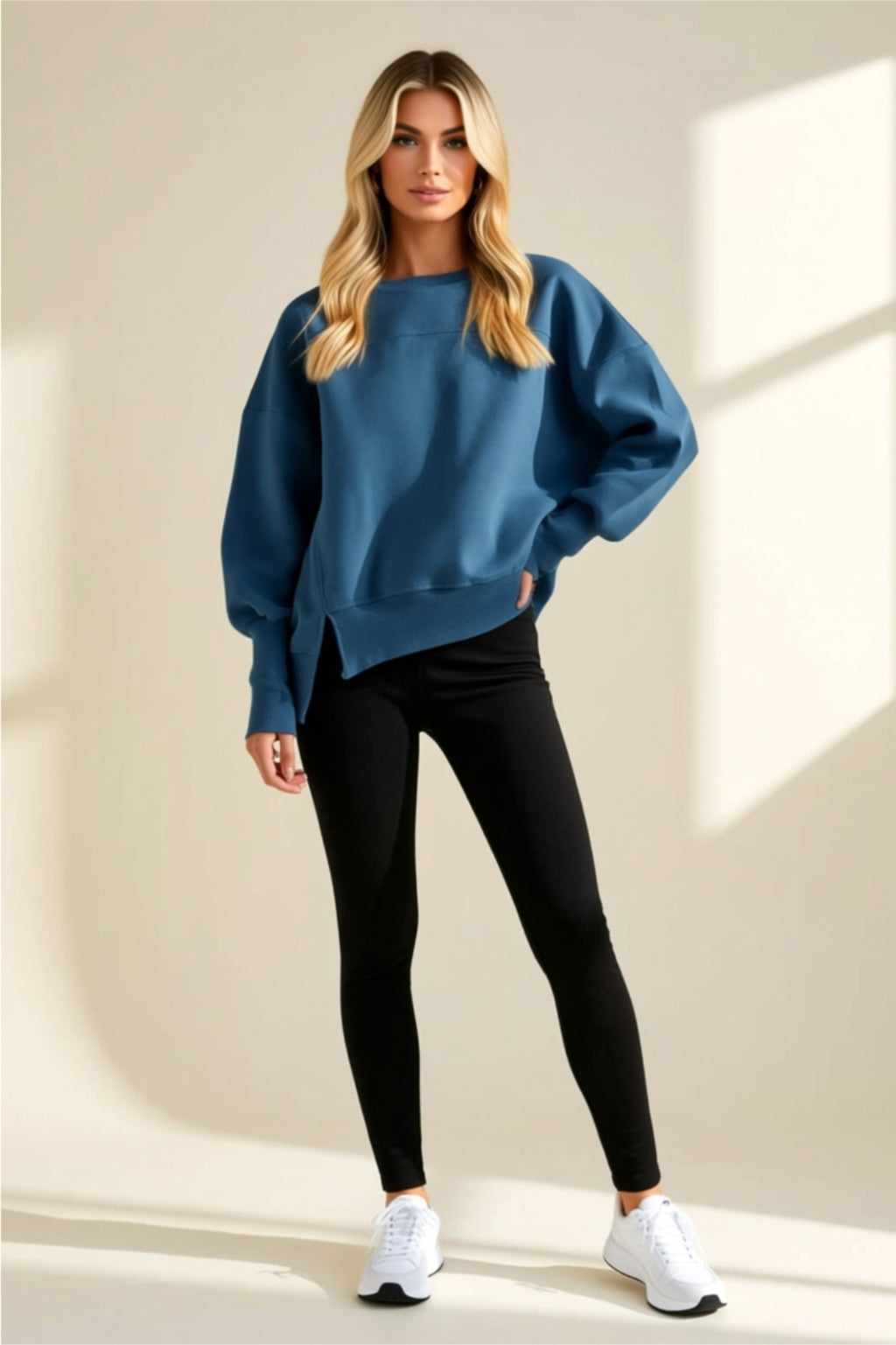 Oversized Long Sleeve Sweatshirt with Side Slits