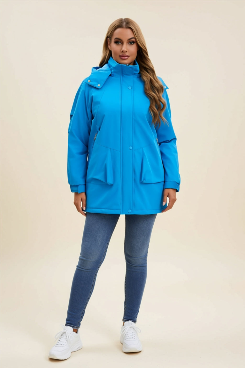Wasserabweisende geknöpfte Utility-Jacke mit Reißverschluss und Taschen