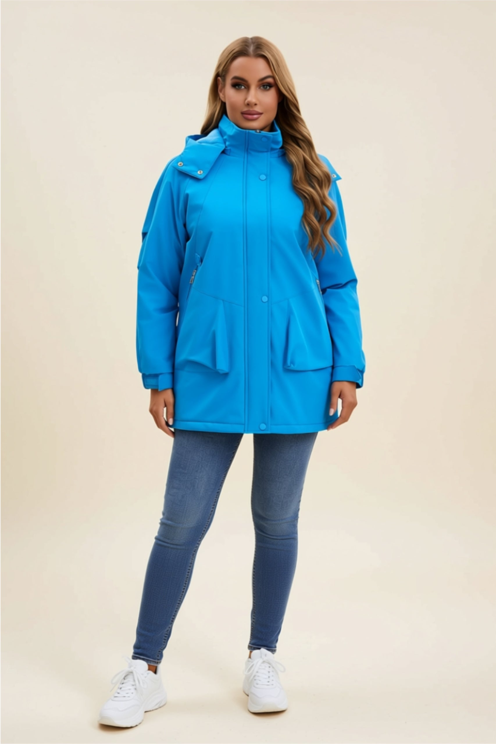 Water-Resistant Buttoned Utility Jacket with Zipper & Pockets