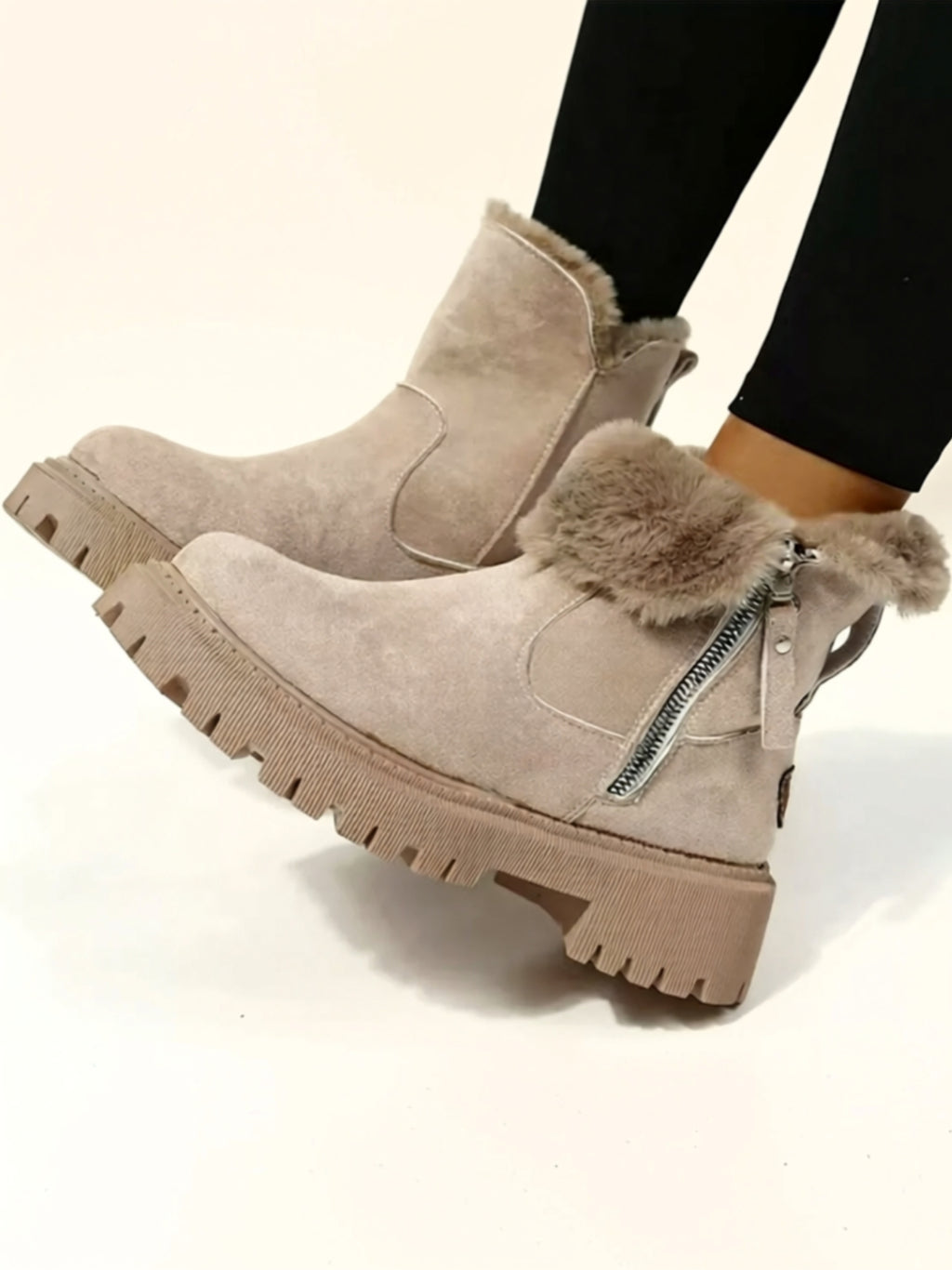 Mid Heel Suede Boots with Faux Fur