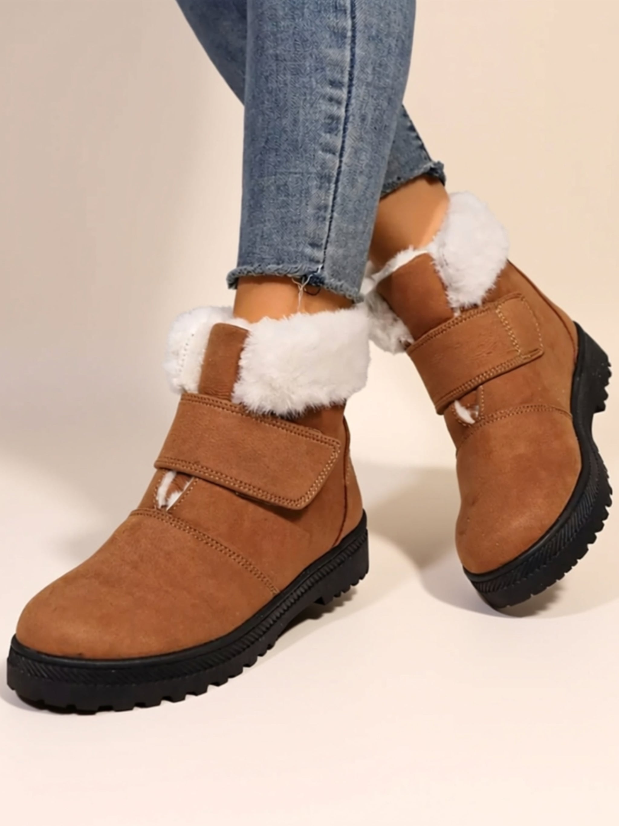 Low Heel Suede Boots with Fluff Lining