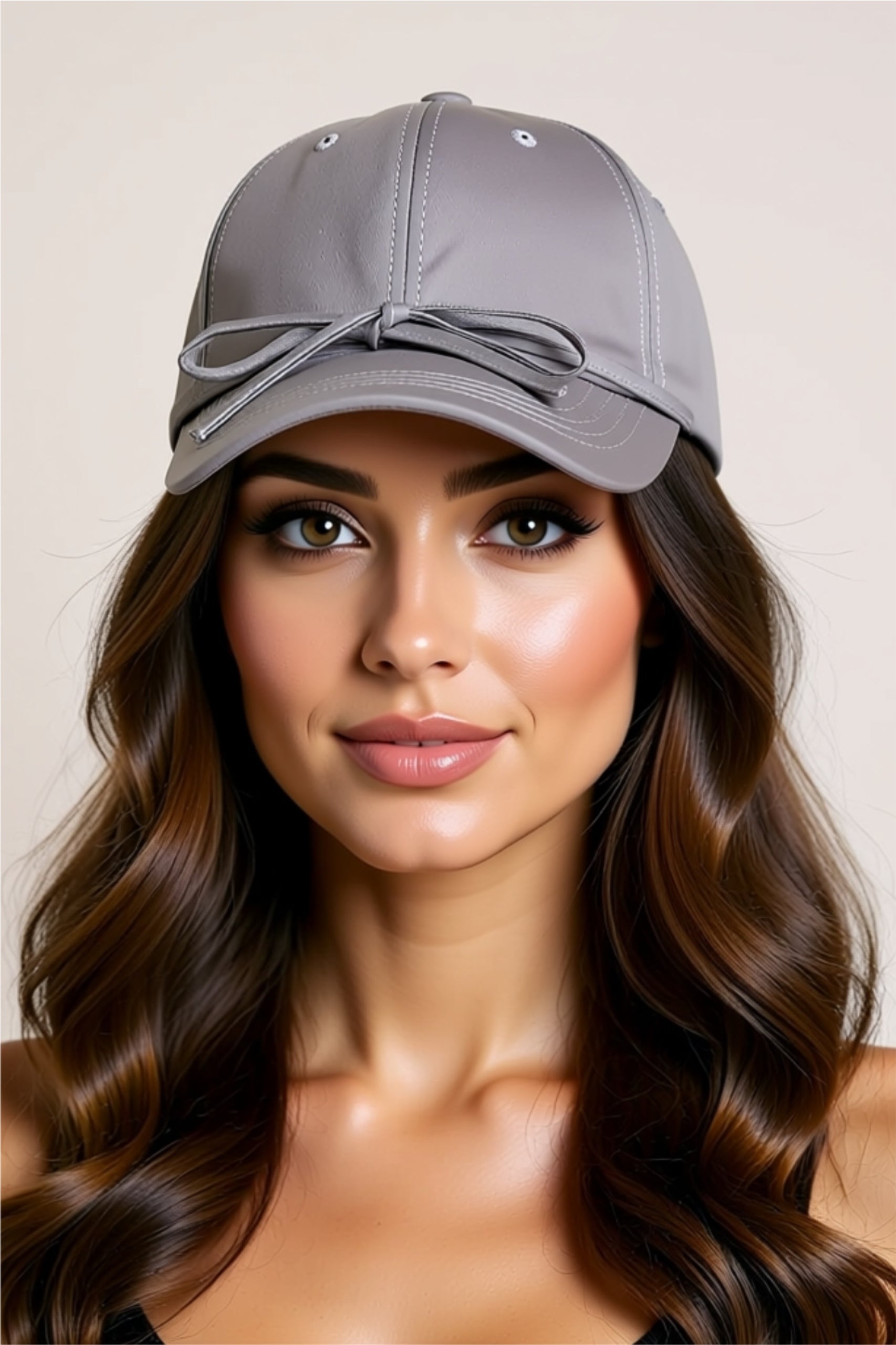 Cotton Baseball Cap with Front Bow Detail