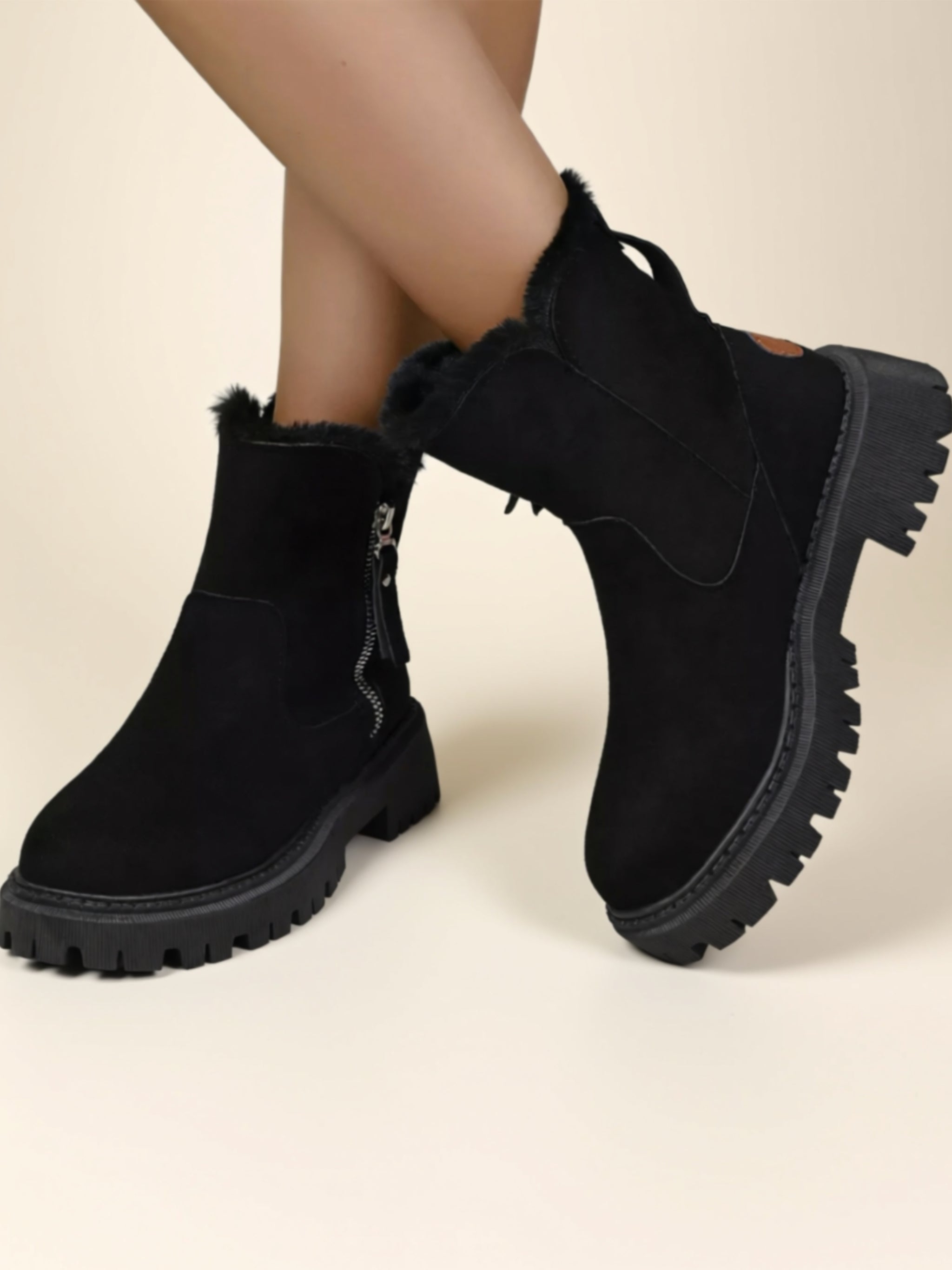 Mid Heel Suede Boots with Faux Fur