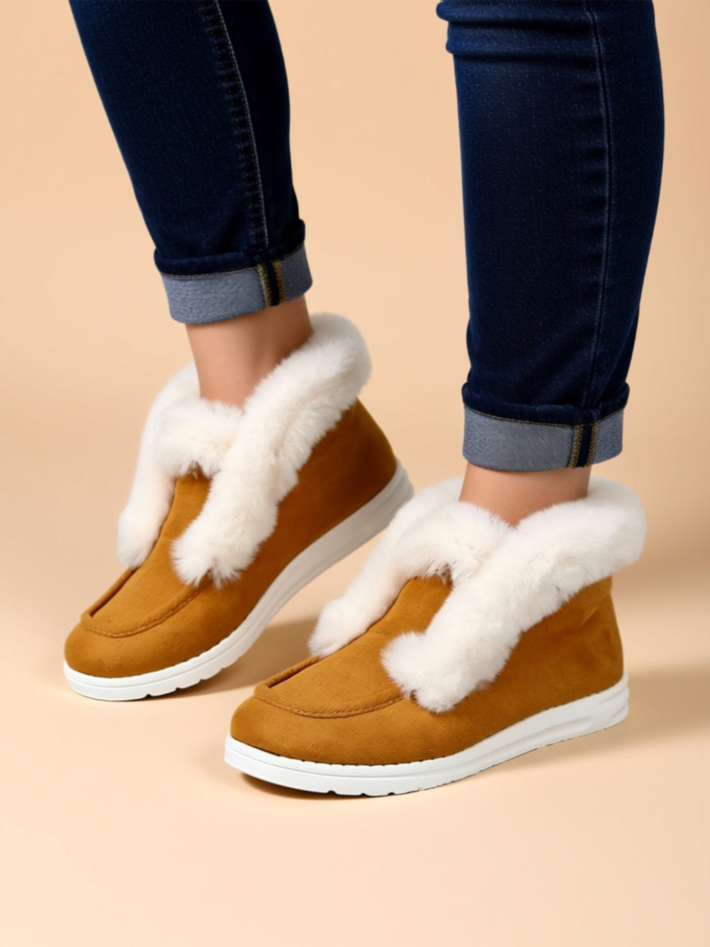 Suede Faux Fur Flat Boots