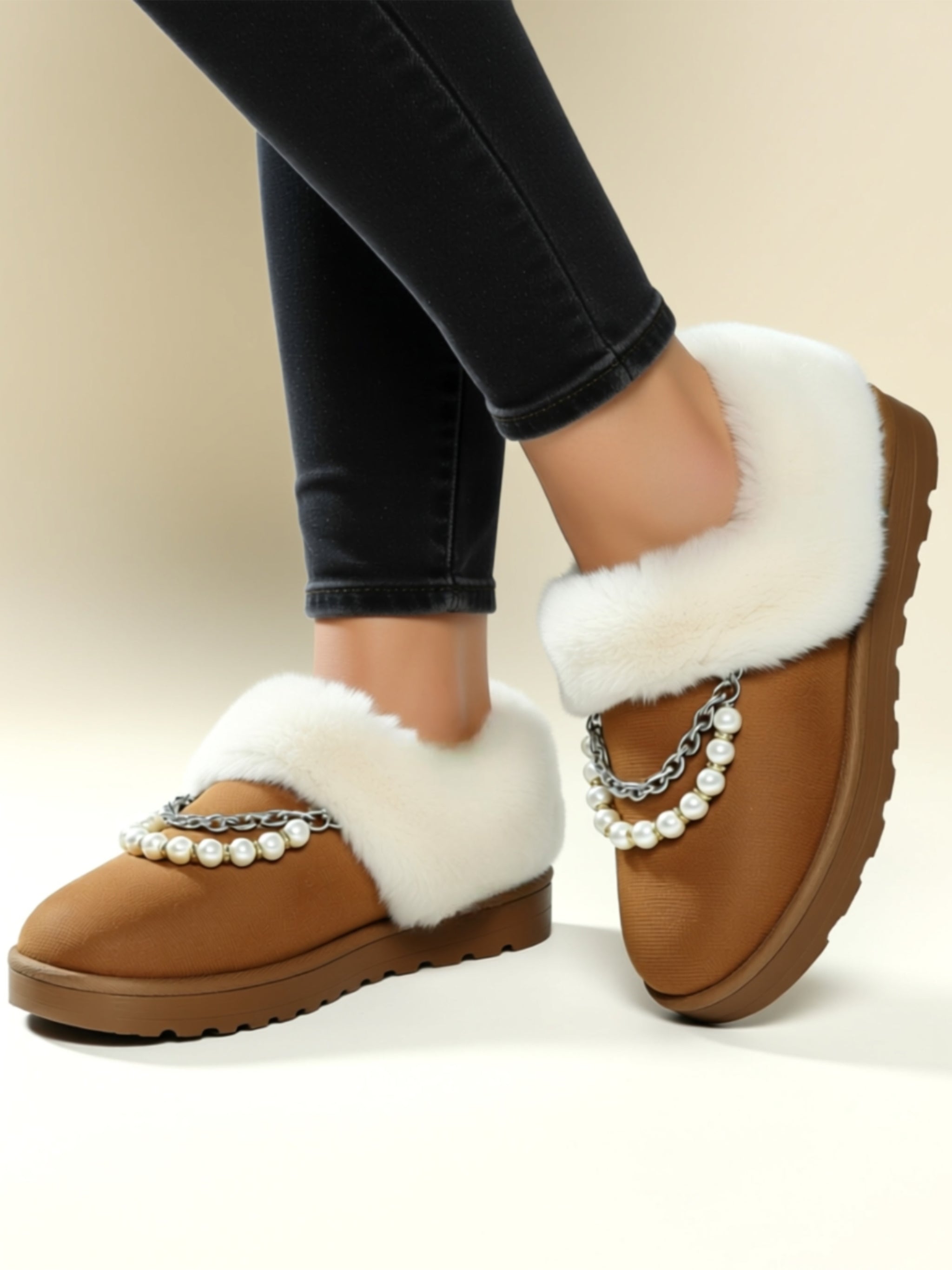 Low‑Heel Vegan Leather Faux Fur Boots