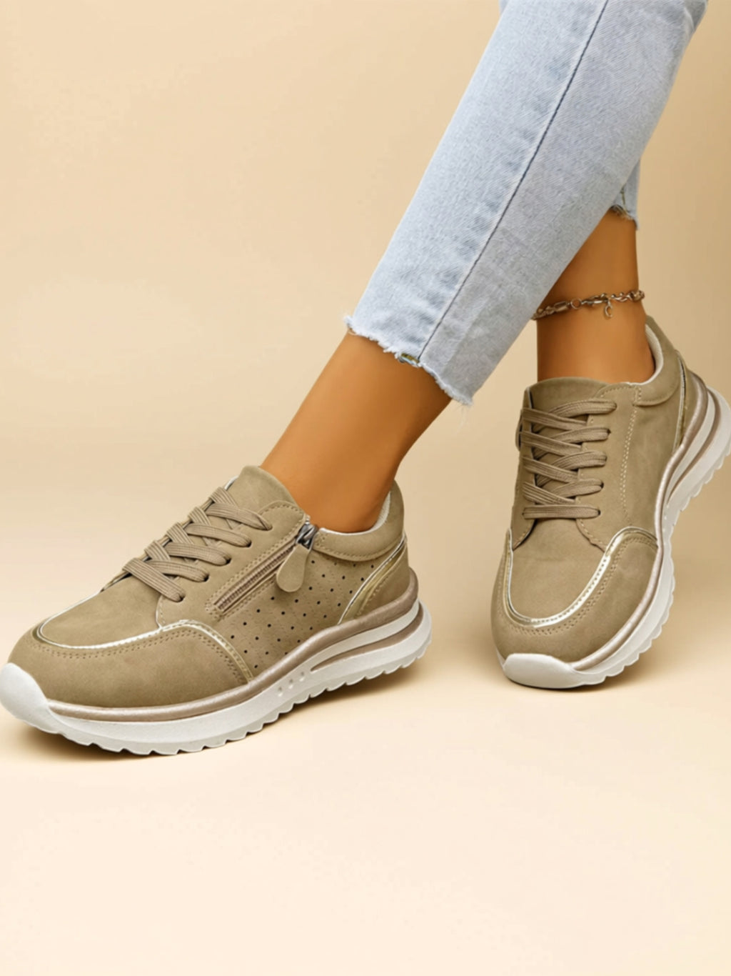 Vegan Leather Flat Sneakers