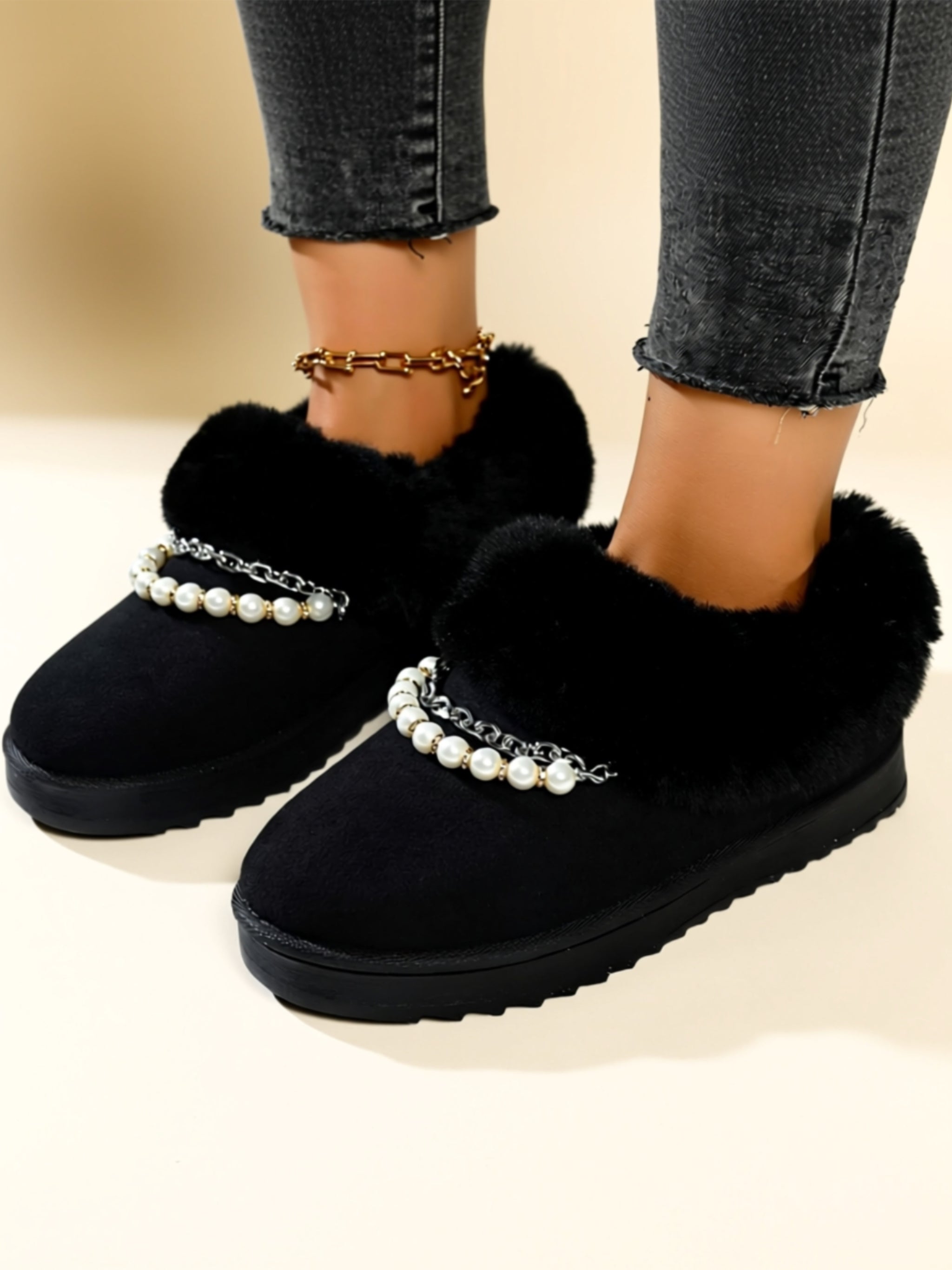 Low‑Heel Vegan Leather Faux Fur Boots