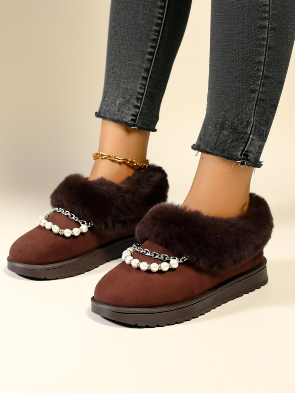 Low‑Heel Vegan Leather Faux Fur Boots