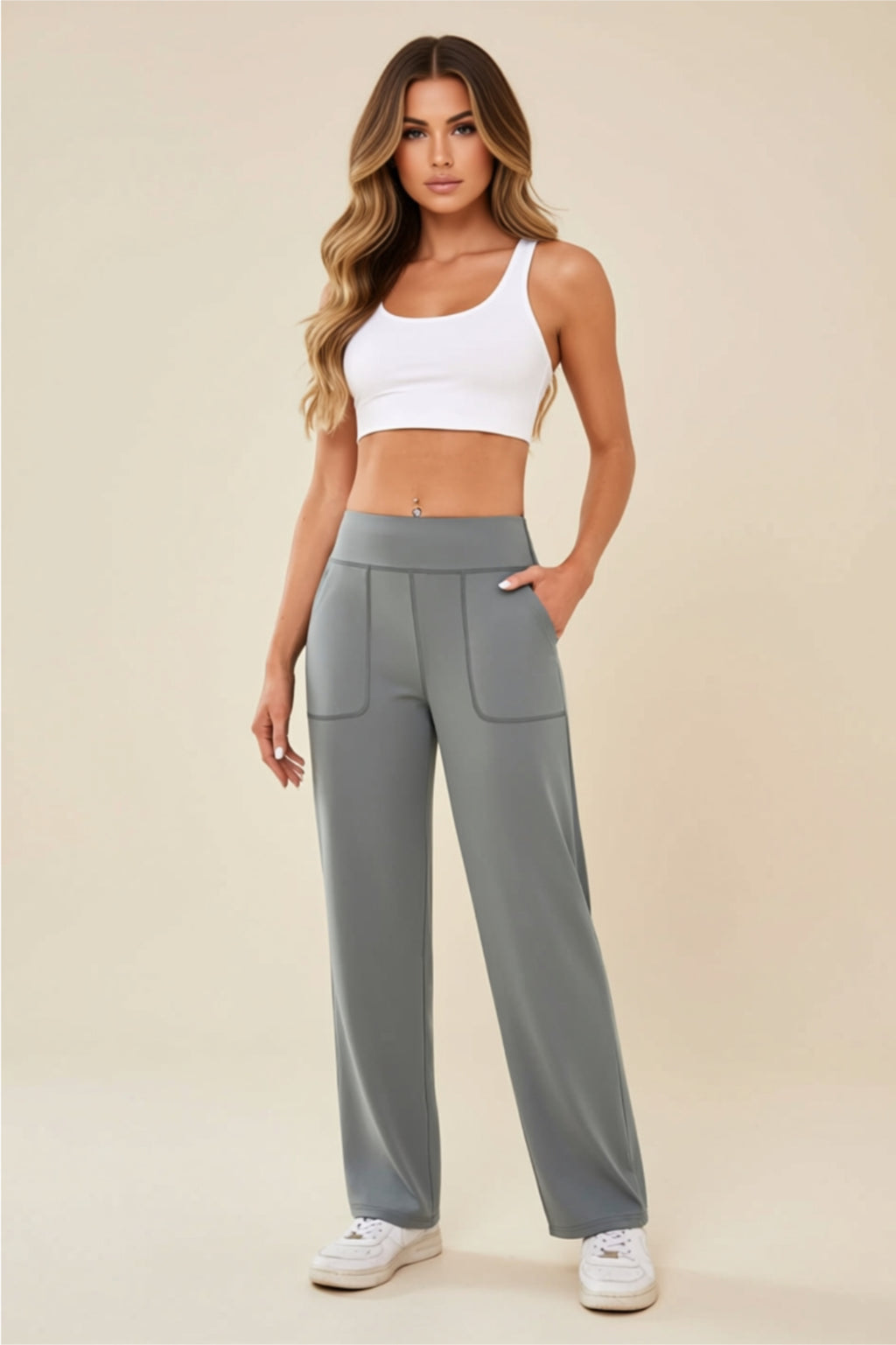 High-Waisted Wide-Leg Pants with Front Pockets