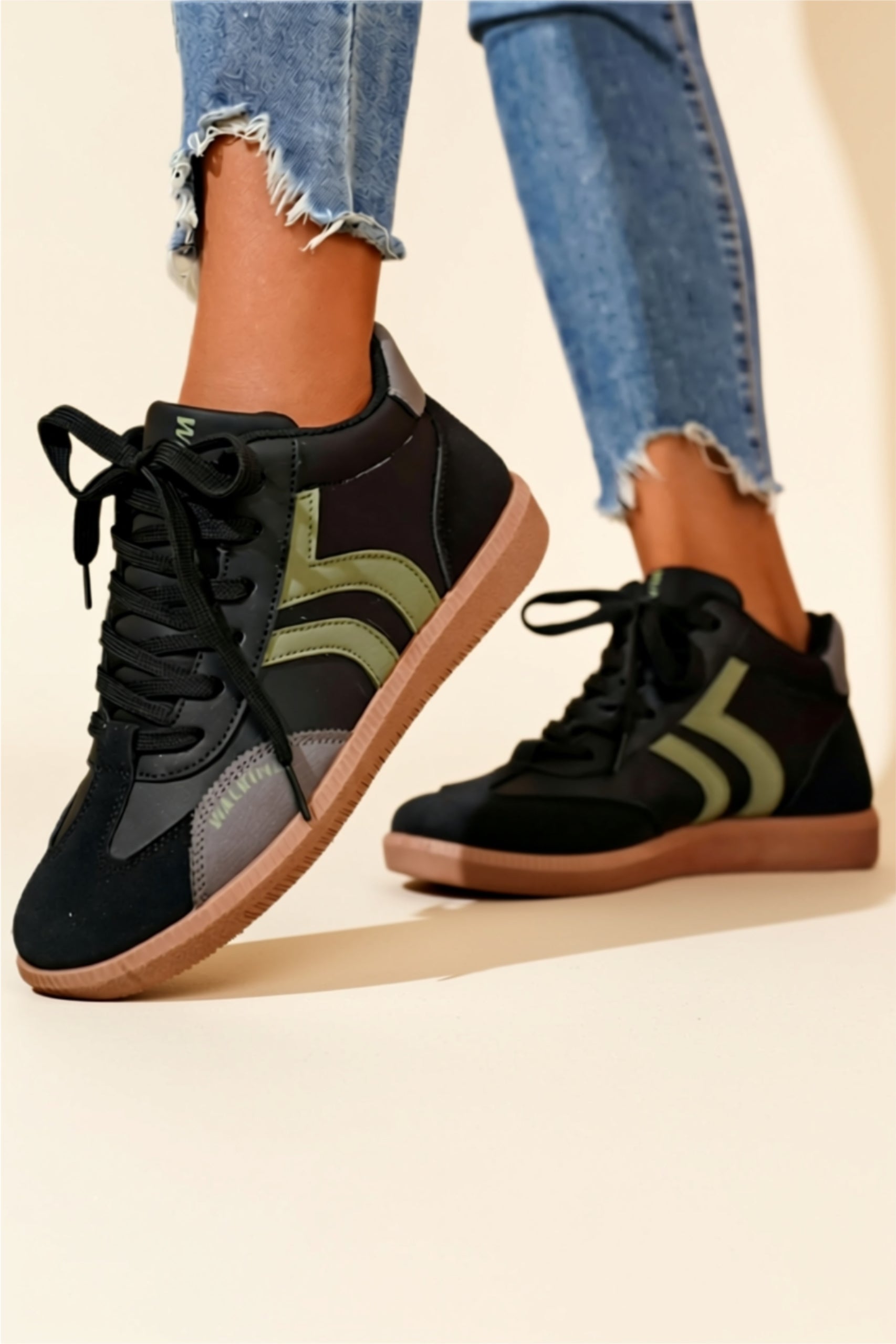 Retro Vegan Leather Sneakers with Gum Sole