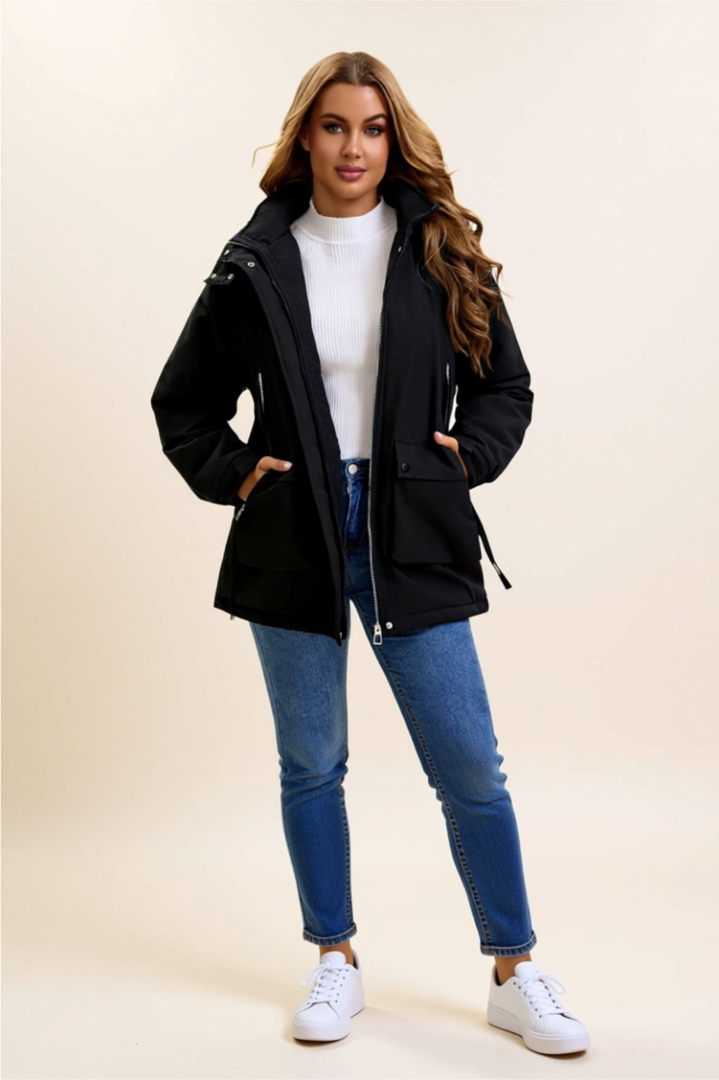Longline Utility Jacket with Zipper, Buttons & Pockets