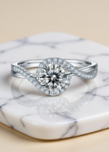 1 Carat Round Moissanite Halo Ring in Platinum-Plated 925 Sterling Silver