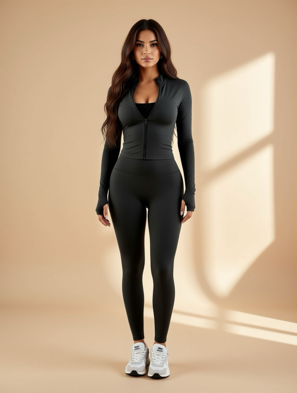 Long Sleeve Fitted Jacket & High‑Waisted Leggings Two‑Piece Workout Outfit