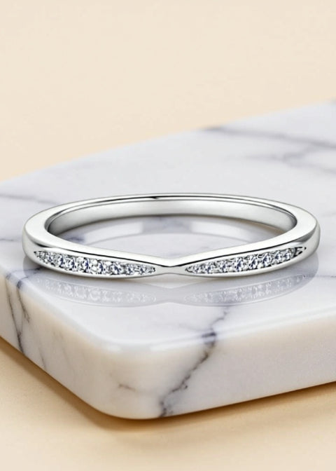 Curved Moissanite Wedding Band in 925 Sterling Silver