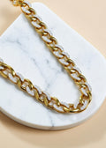 18K Gold-Plated Two-Tone Zircon Curb Chain Necklace, 16–18 Inches