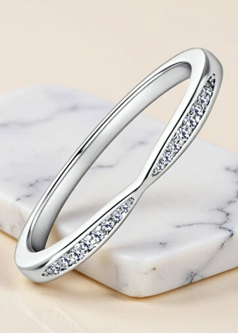 Curved Moissanite Wedding Band in 925 Sterling Silver