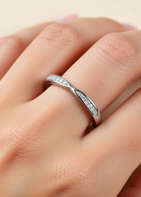 Curved Moissanite Wedding Band in 925 Sterling Silver