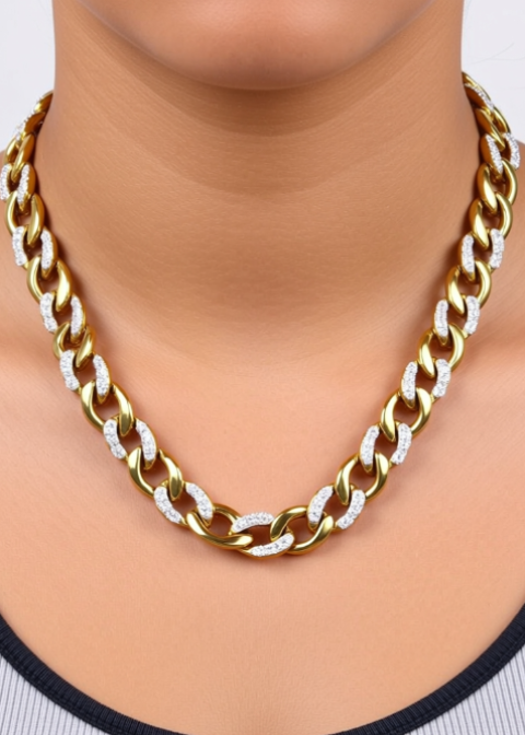 18K Gold-Plated Two-Tone Zircon Curb Chain Necklace, 16–18 Inches