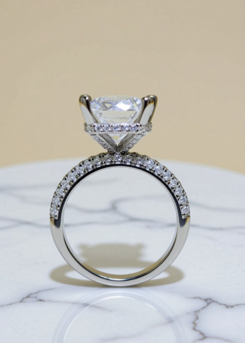 5CT Emerald-Cut Moissanite Engagement Ring in Platinum-Plated 925 Sterling Silver