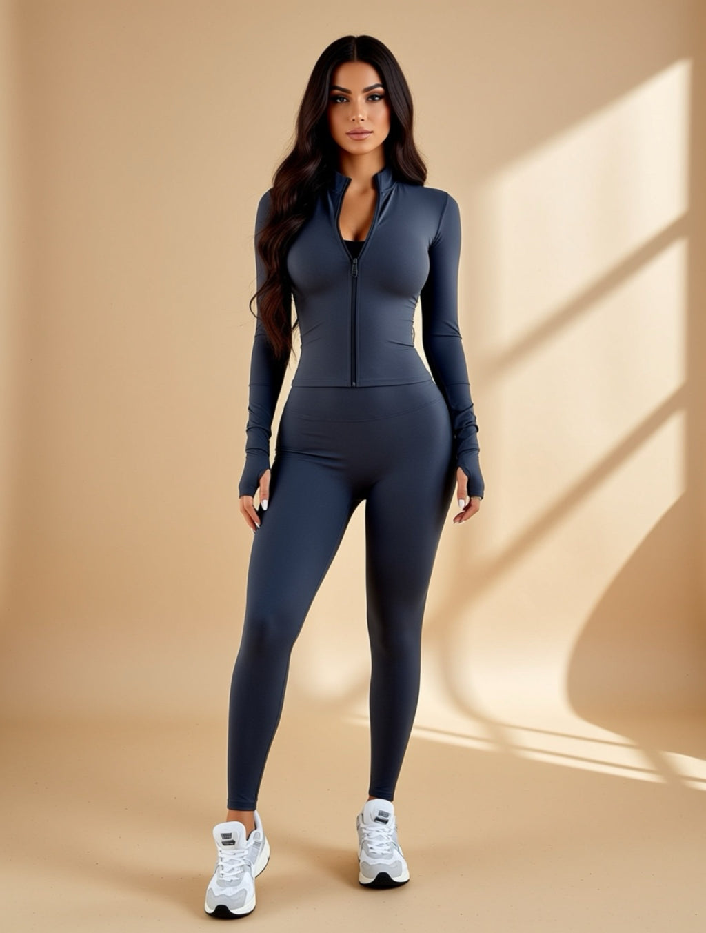 Long Sleeve Fitted Jacket & High‑Waisted Leggings Two‑Piece Workout Outfit