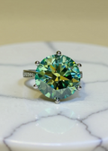 10 Carat Green Moissanite Statement Ring in Platinum-Plated 925 Sterling Silver