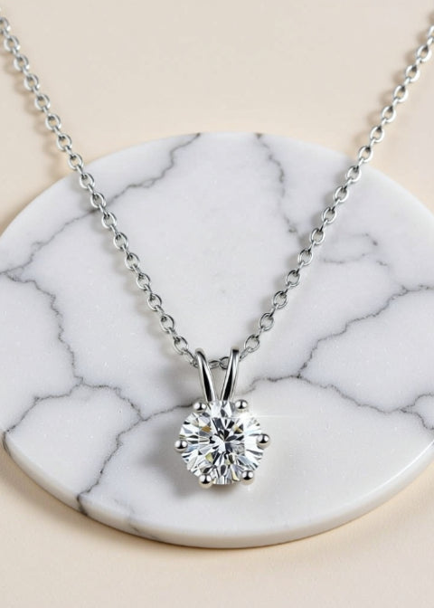 2CT Round Moissanite Solitaire Necklace in 925 Sterling Silver, 16–18 Inch