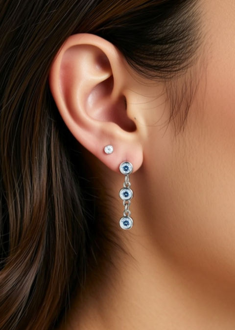 0.6 CT Moissanite Three-Stone Drop Earrings in Platinum-Plated Sterling Silver