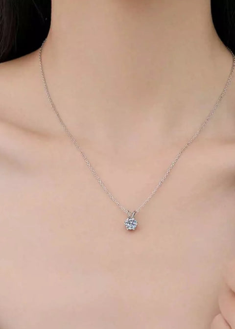 2CT Round Moissanite Solitaire Necklace in 925 Sterling Silver, 16–18 Inch