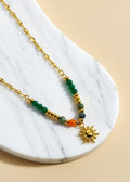 18-Inch 18K Gold-Plated Sun Pendant Necklace with Colorful Beads