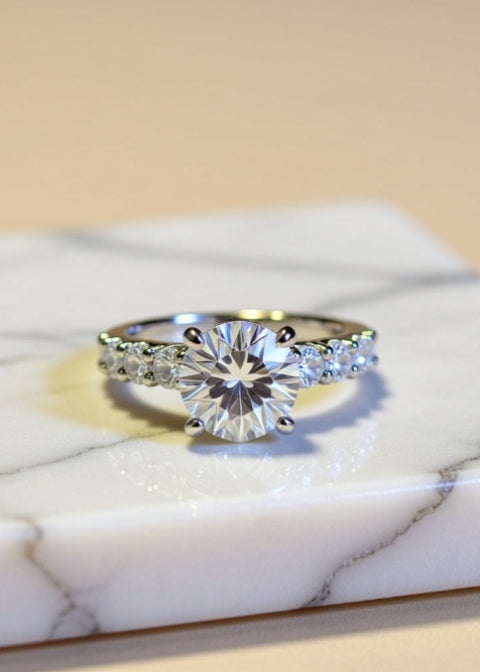 2 Carat Moissanite Engagement Ring | Platinum-Plated 925 Sterling Silver