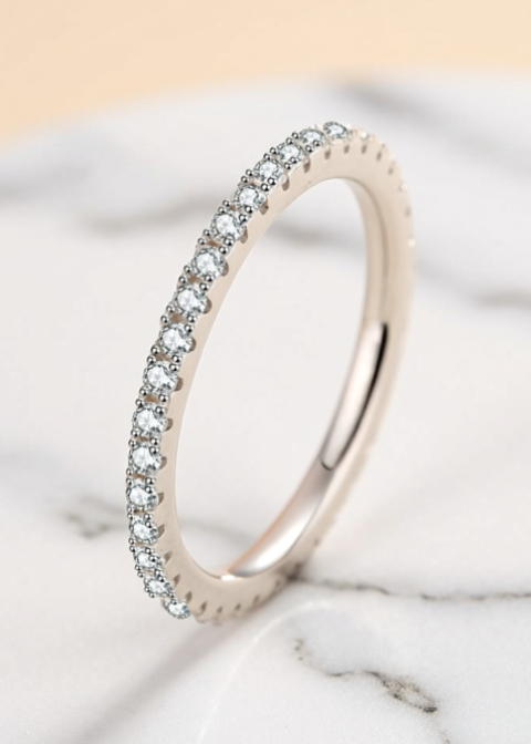 0.57 CT Round Moissanite Wedding Band in 925 Sterling Silver