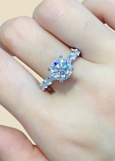 2 Carat Moissanite Engagement Ring | Platinum-Plated 925 Sterling Silver
