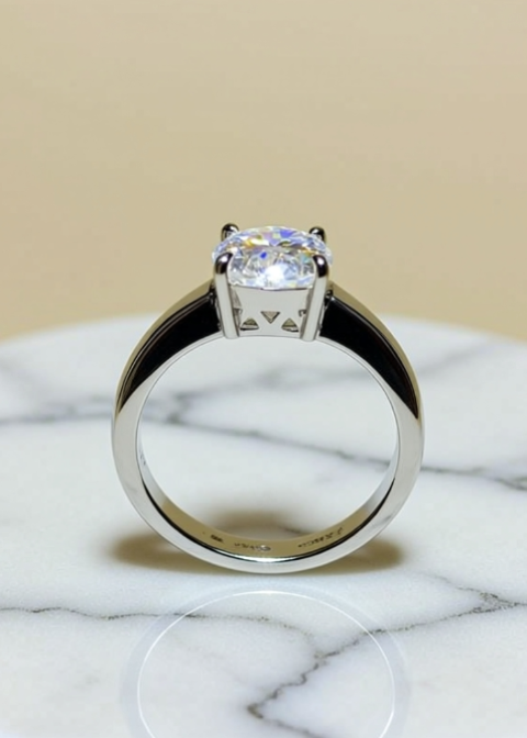 3 Carat Oval-Cut Moissanite Ring with Baguette Accents in .925 Sterling Silver