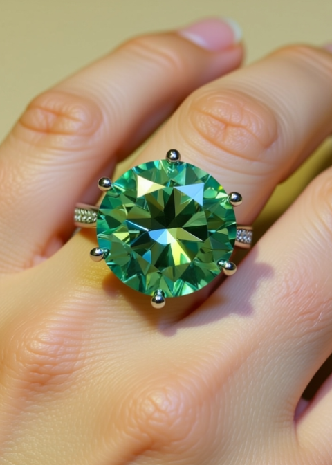 10 Carat Green Moissanite Statement Ring in Platinum-Plated 925 Sterling Silver