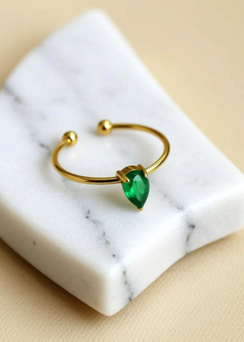 2-Piece 18K Gold-Plated Heart Zircon Ring Set | Open Band Rings