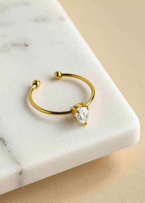 2-Piece 18K Gold-Plated Heart Zircon Ring Set | Open Band Rings