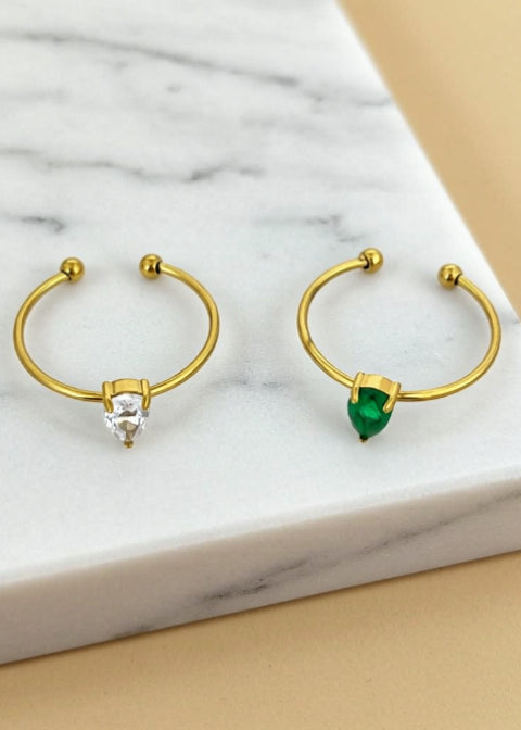 2-Piece 18K Gold-Plated Heart Zircon Ring Set | Open Band Rings