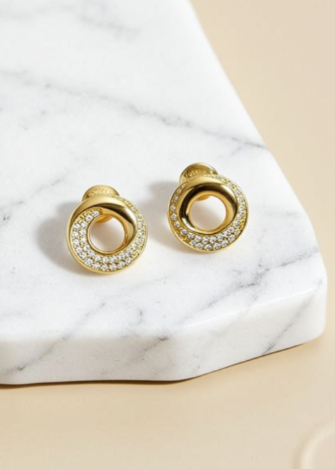 D Color Moissanite Circle Stud Earrings in .925 Sterling Silver, Gold or Silver