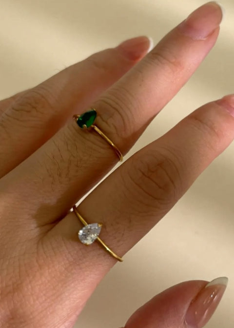 2-Piece 18K Gold-Plated Heart Zircon Ring Set | Open Band Rings